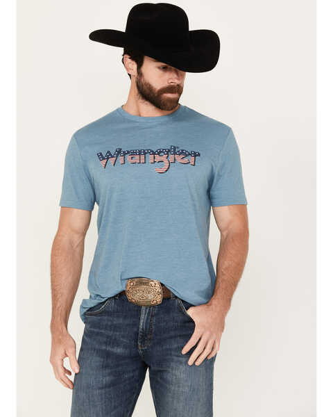 Wrangler Men's American Logo Short Sleeve Graphic T-Shirt, Heather Blue, hi-res