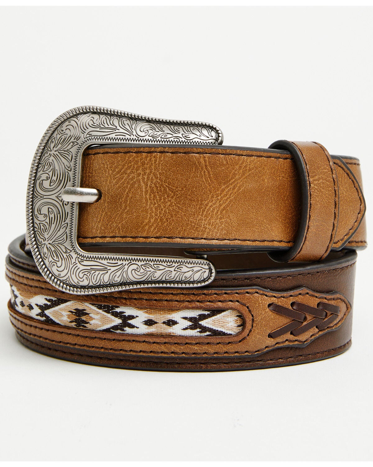 Image #1 - Cody James Boys' Southwestern Inlay Belt, Brown, hi-res