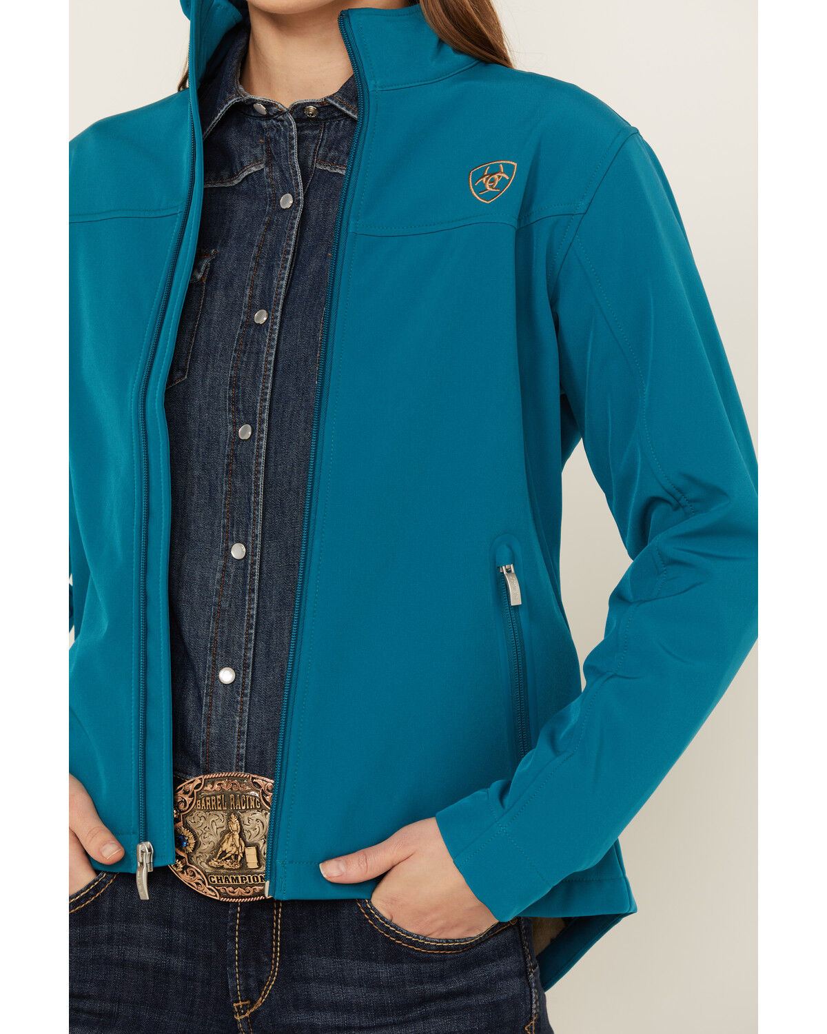 Image #3 - Ariat Women's Team Logo Softshell Jacket, Turquoise, hi-res