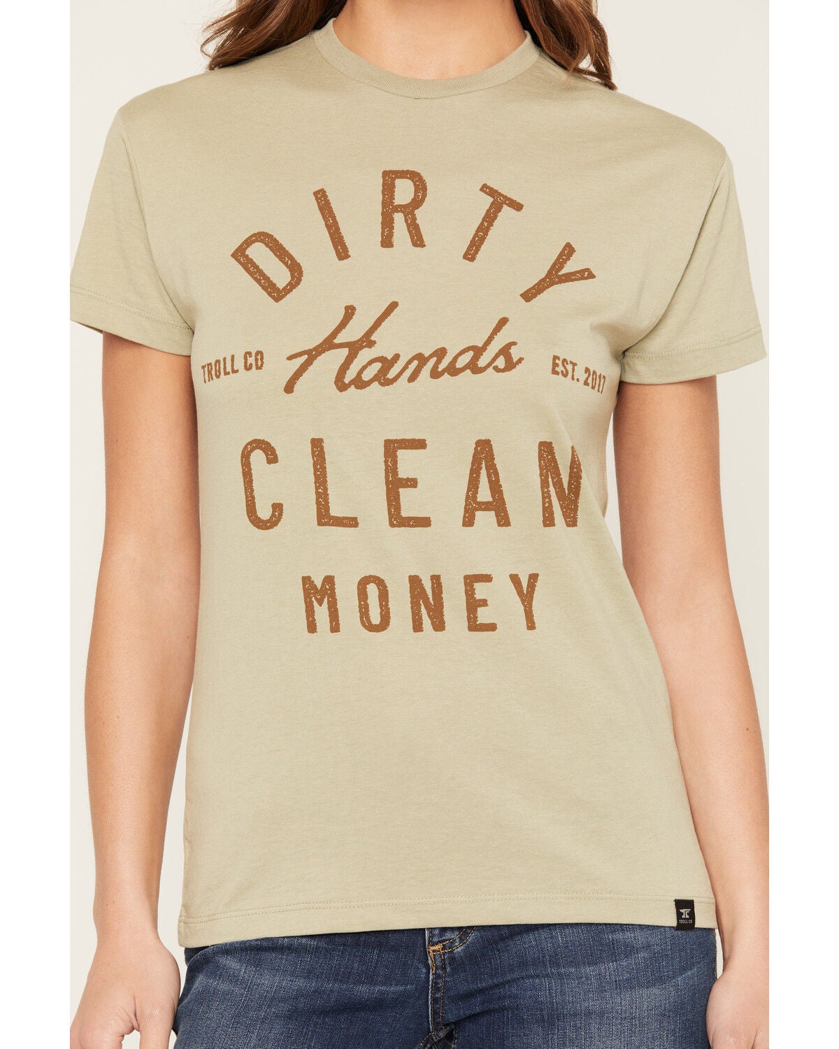 Image #3 - Troll Co Women's Juno Short Sleeve Graphic Work Tee, Beige, hi-res