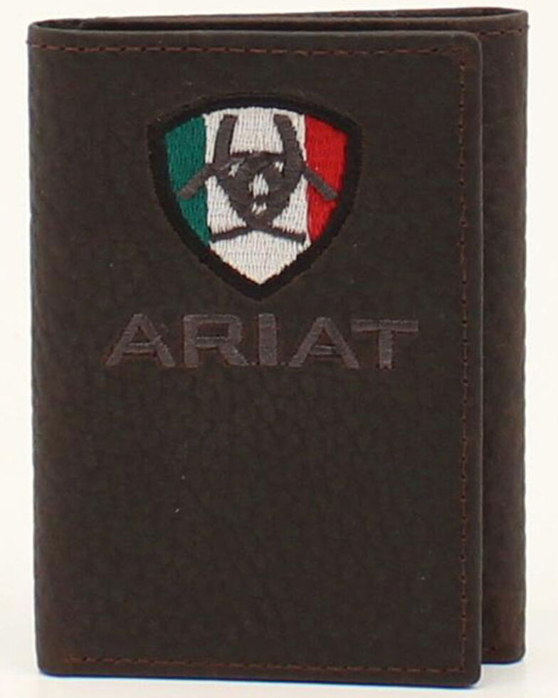 Ariat Men's Mexican Flag Trifold Wallet, Brown, hi-res