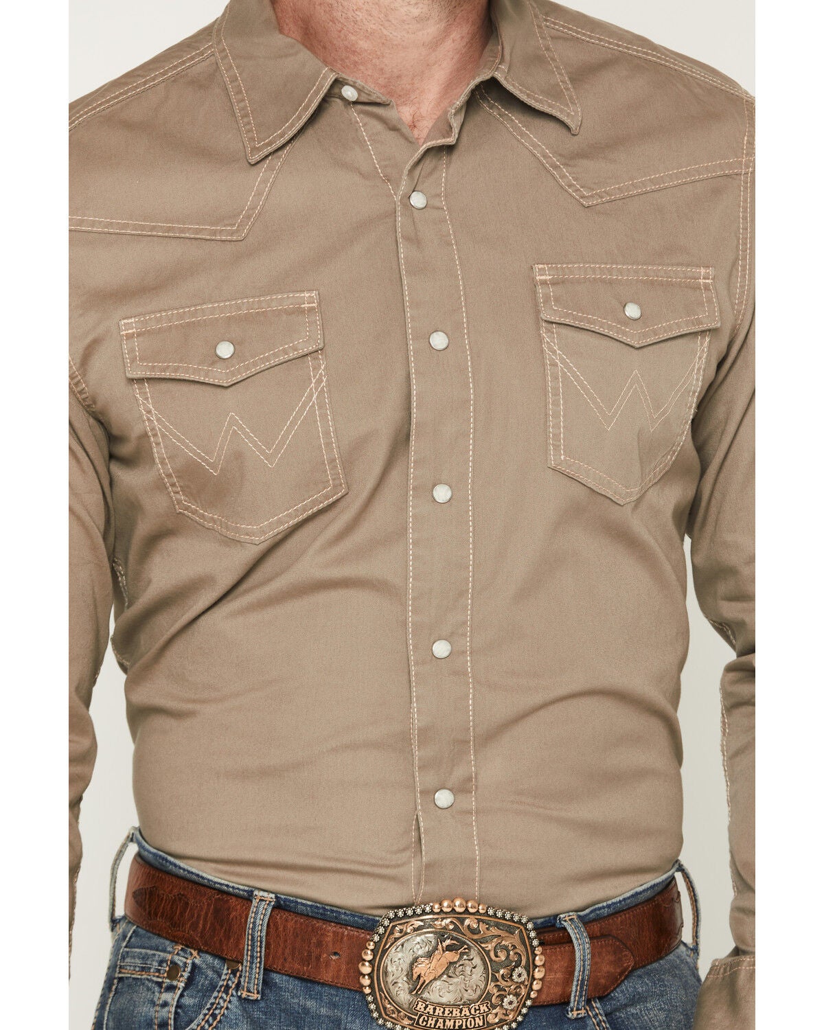 Image #3 - Wrangler Retro Men's Premium Solid Long Sleeve Snap Western Shirt, Taupe, hi-res