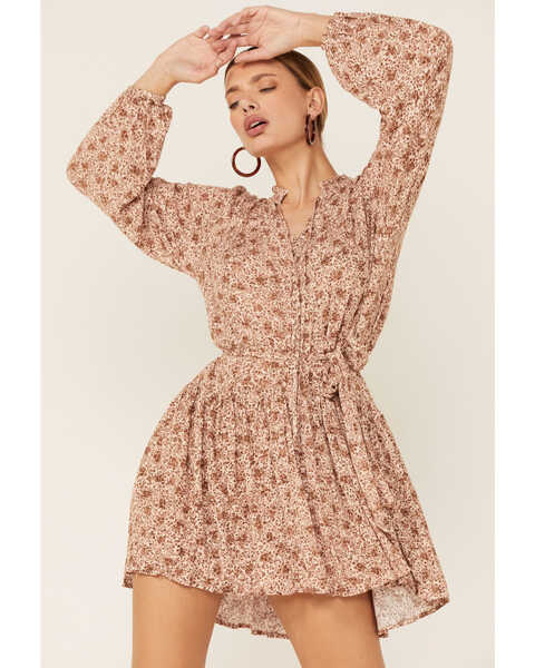 En Creme Women's Floral Ruffle Front Dress, Blush, hi-res