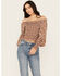 Image #1 - Rock & Roll Denim Women's Smocked Off The Shoulder Long Sleeve Top, Multi, hi-res