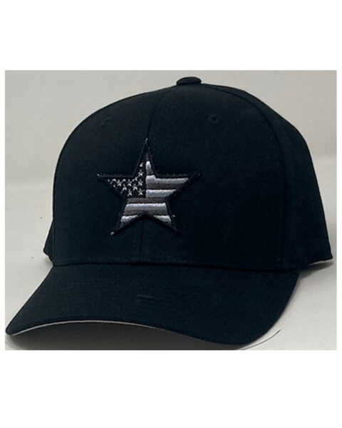 Oil Field Hats Men's American Flag Star Patch Solid-Back Ball Cap - Black, Black, hi-res