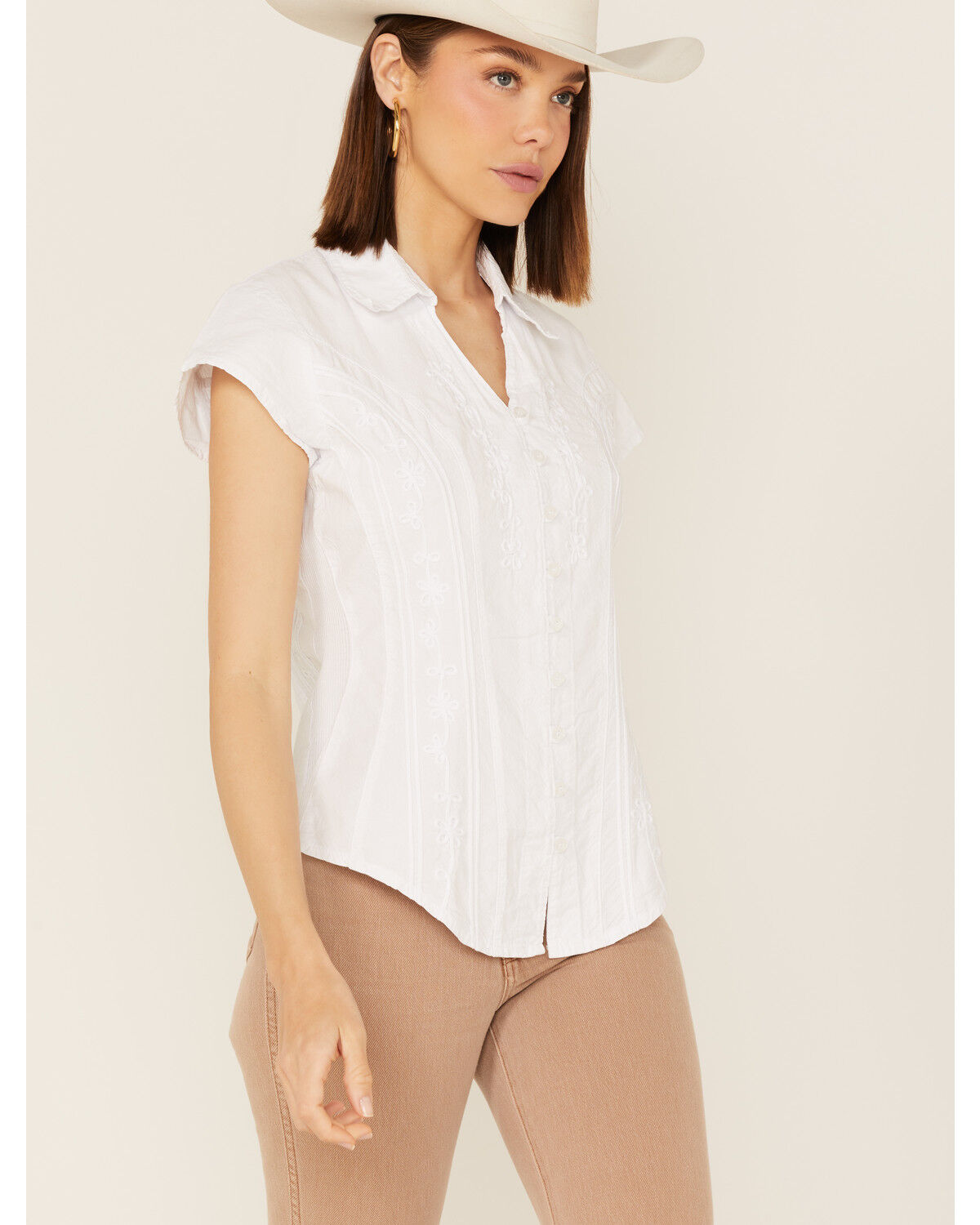 Image #1 - Scully Women's Cap Sleeve Peruvian Cotton Top, White, hi-res