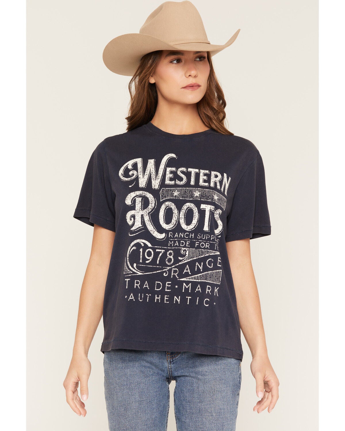 Image #1 - Shyanne Women's Western Roots Short Sleeve Graphic Tee, Navy, hi-res
