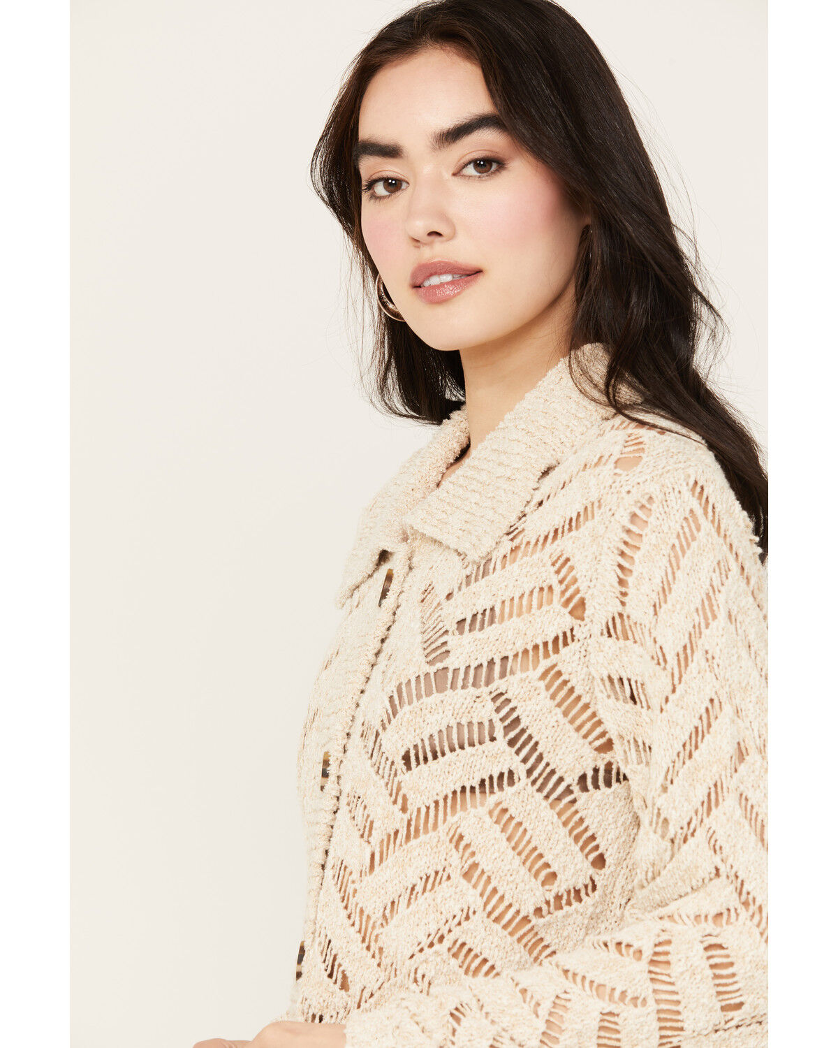 Image #2 - Cleo + Wolf Women's Cropped Boxy Cardigan, Sand, hi-res