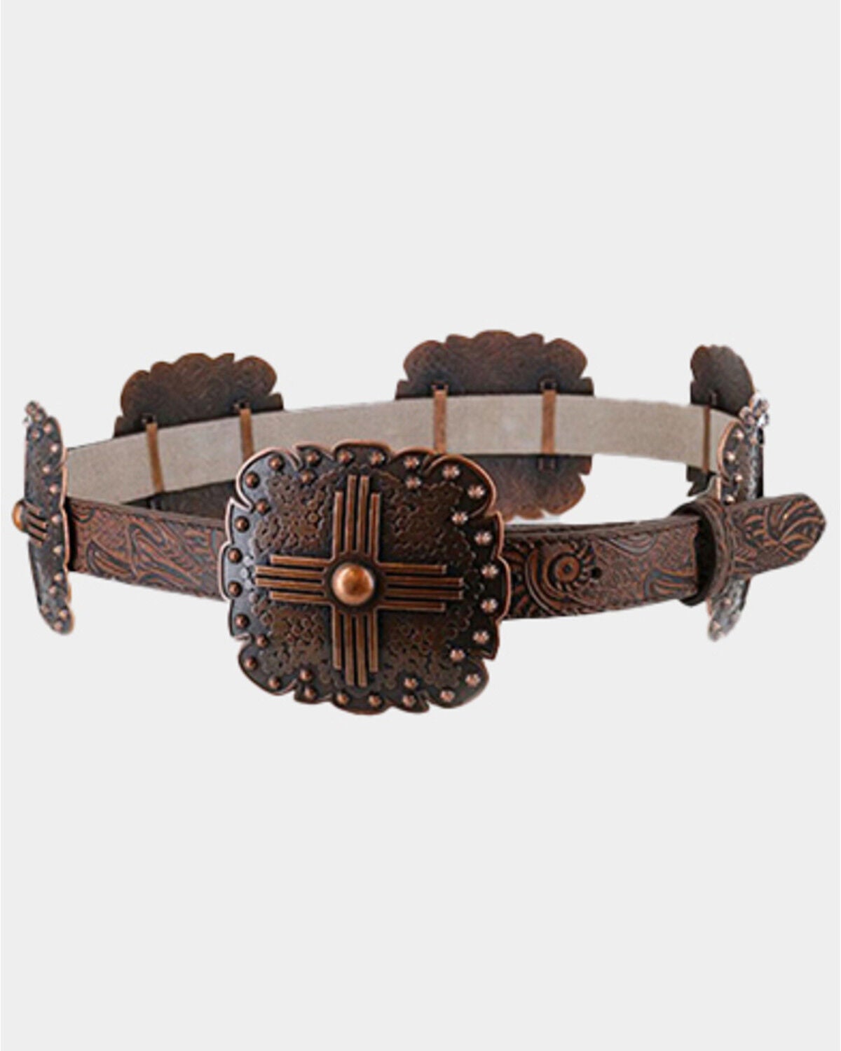 Image #1 - Angel Ranch Women's Brown Scalloped Concho Leather Belt, Brown, hi-res