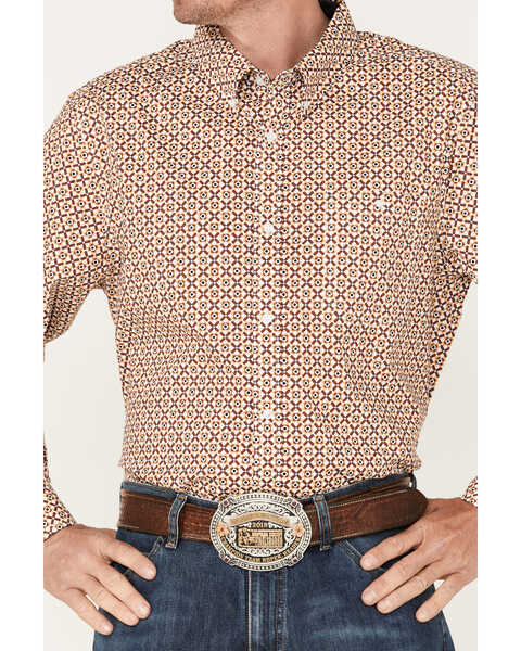Image #3 - RANK 45® Men's Stirrup Geo Print Long Sleeve Western Button-Down Shirt , Light Red, hi-res
