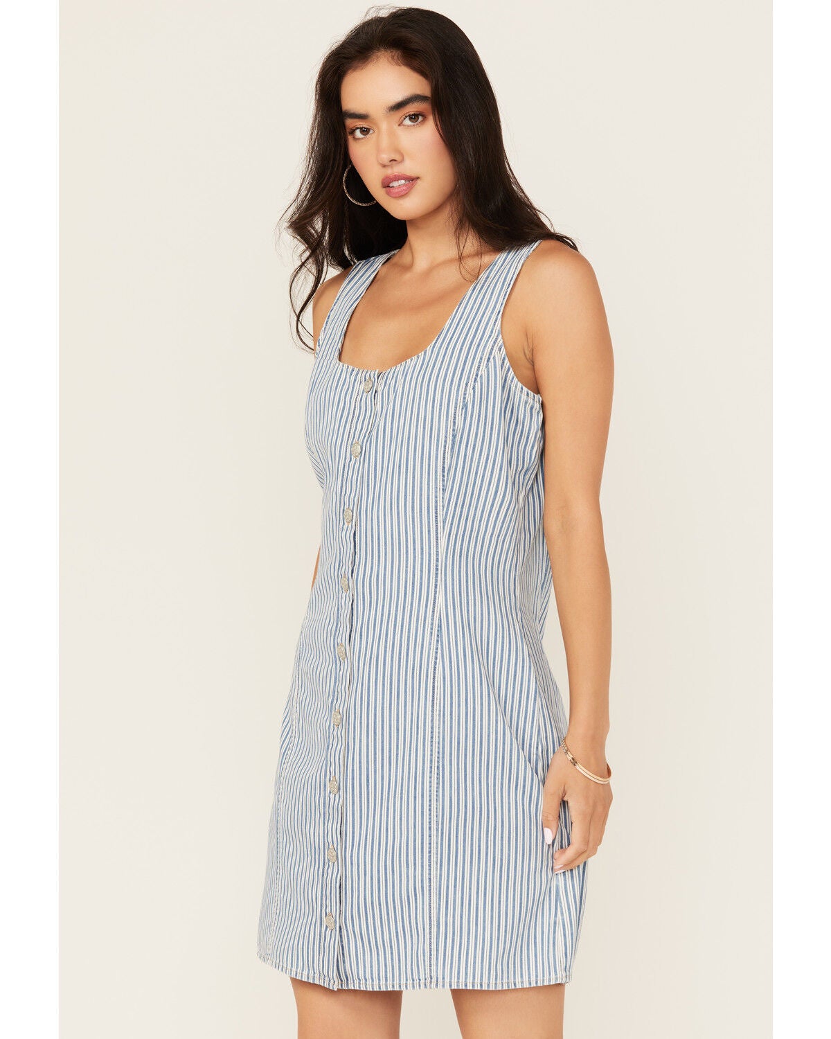 Wrangler Retro Women's Striped Print Sleeveless Button-Down Mini Dress, Blue, hi-res