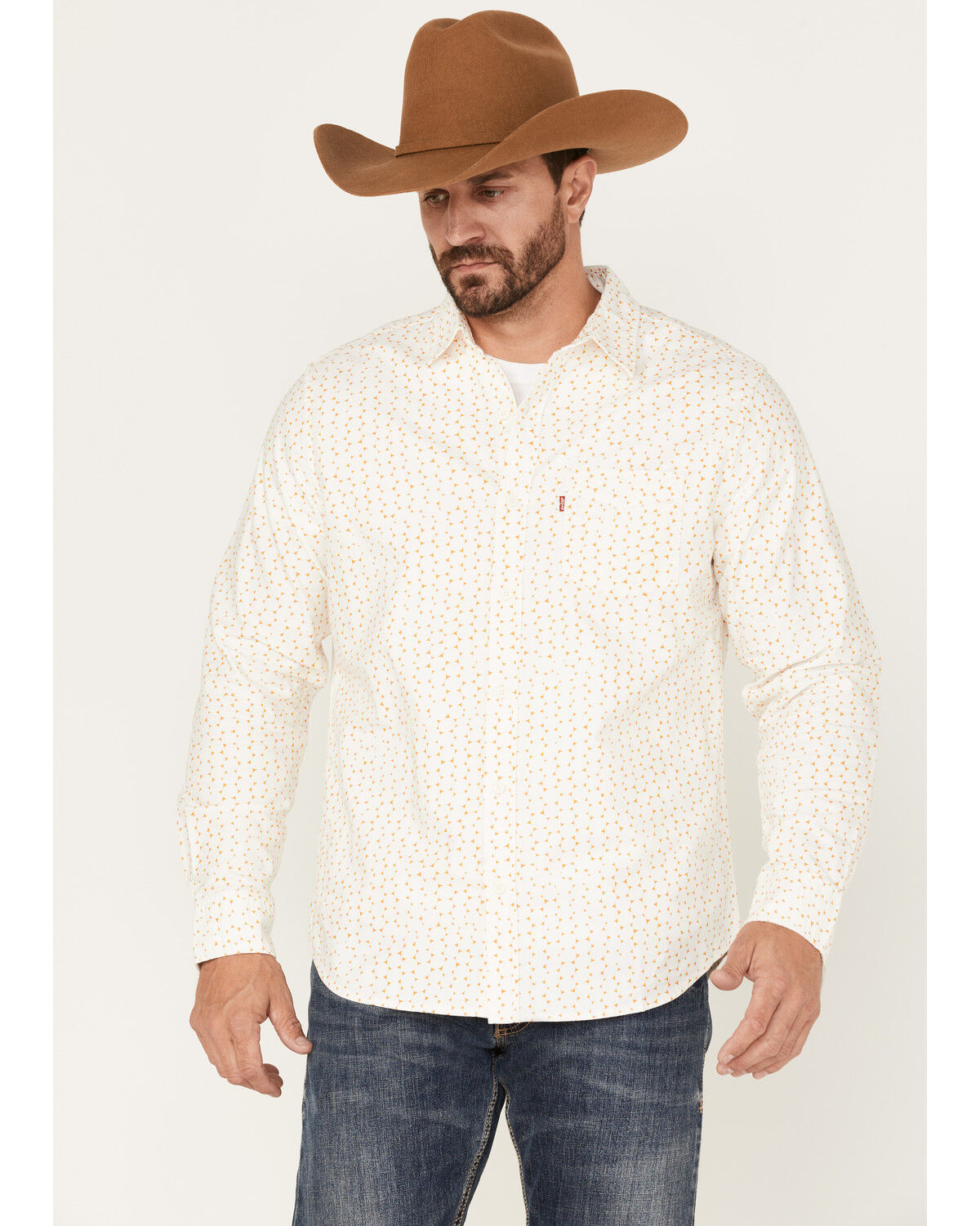 Image #1 - Levi's Men's Long Sleeve Circle Geo Print Western Shirt, Cream, hi-res