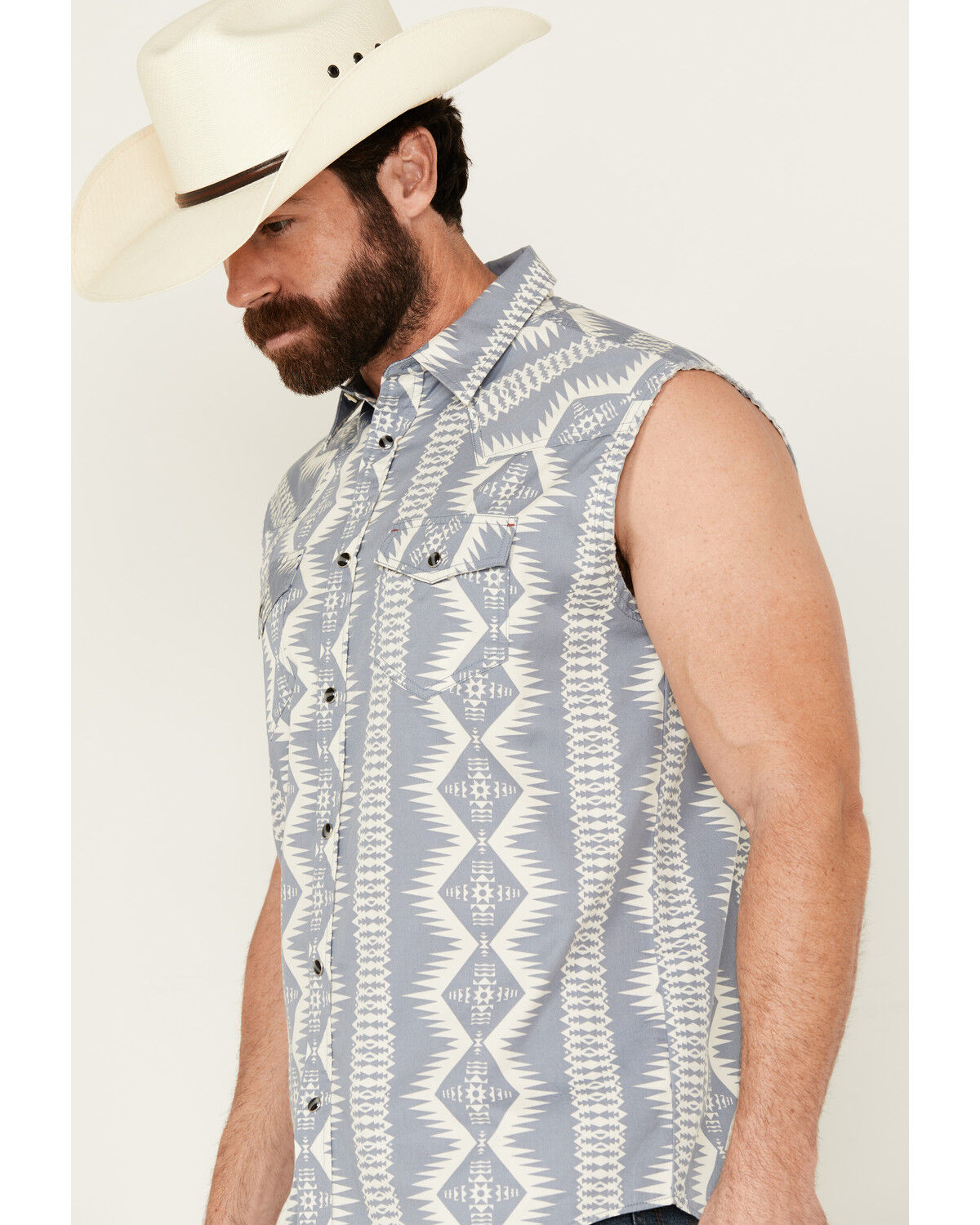 Image #2 - Cody James Men's Blue Sky Southwestern Print Sleeveless Snap Western Shirt, Blue, hi-res