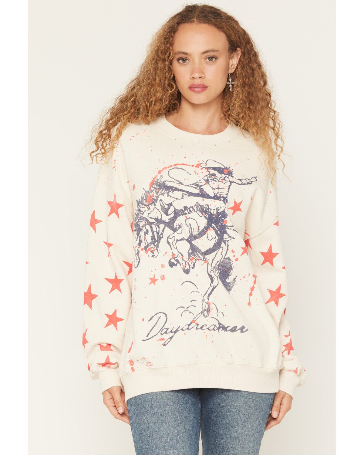Day Dreamer Women's Rodeo Star Graphic Crewneck Sweatshirt, White, hi-res