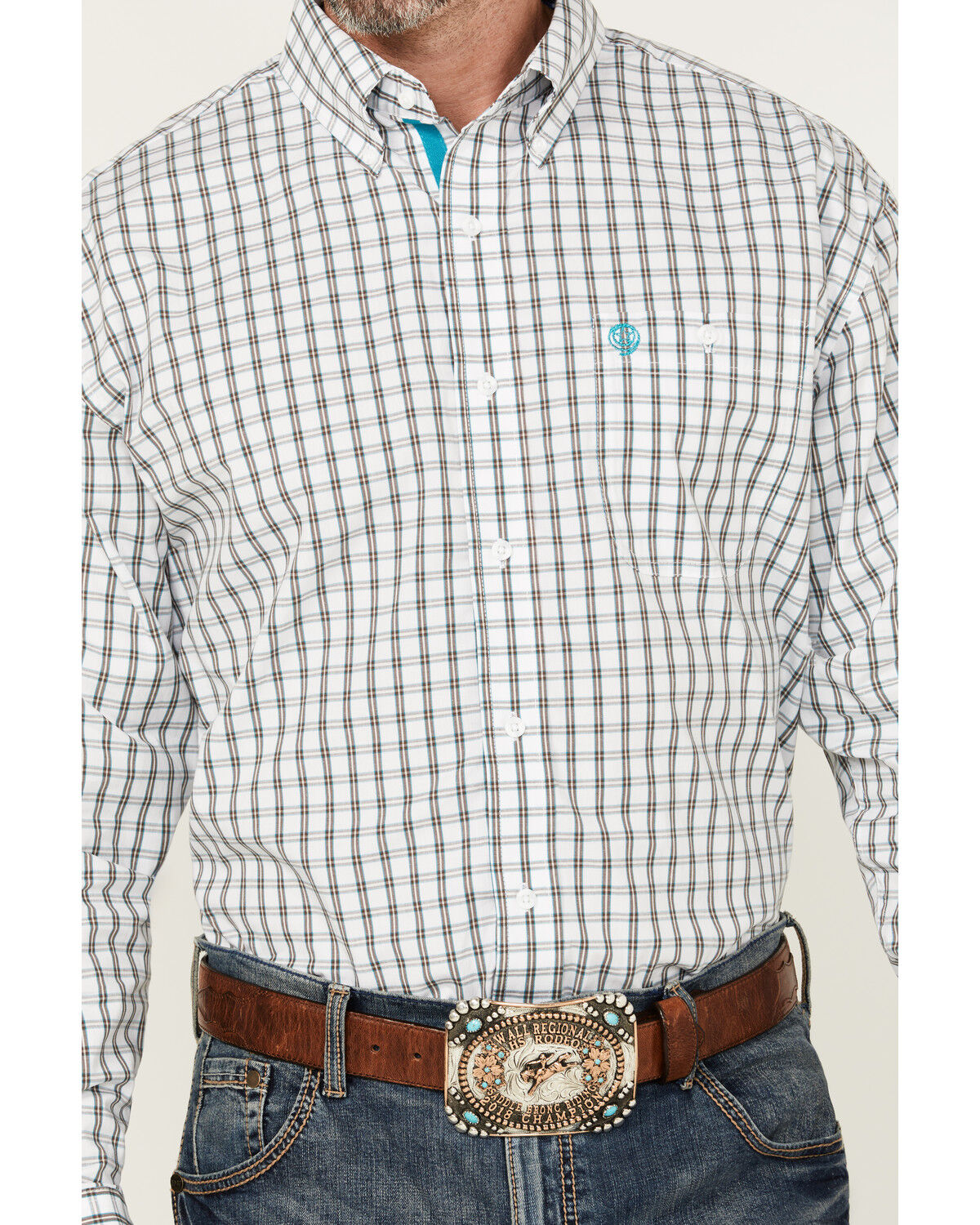 Image #3 - George Strait by Wrangler Plaid Print Long Sleeve Button-Down Stretch Western Shirt - Big, White, hi-res