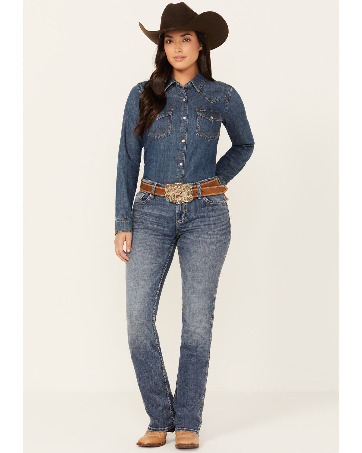 Image #1 - Shyanne Women's Shay Mid Rise Bootcut Stretch Denim Riding Jeans, Medium Wash, hi-res