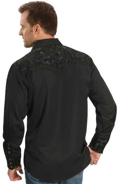 Scully Floral Embroidery Black Retro Western Shirt - Big & Tall, Jet, hi-res