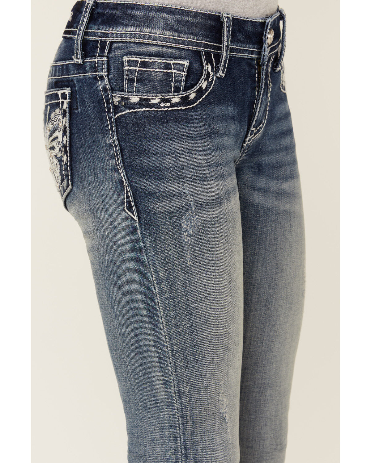 Image #4 - Grace in LA Girls' Medium Wash Butterfly Pocket Bootcut Stretch Denim Jeans, Medium Wash, hi-res