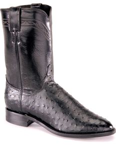 Justin Full Quill Ostrich Roper Boots - Medium Toe, Black, hi-res