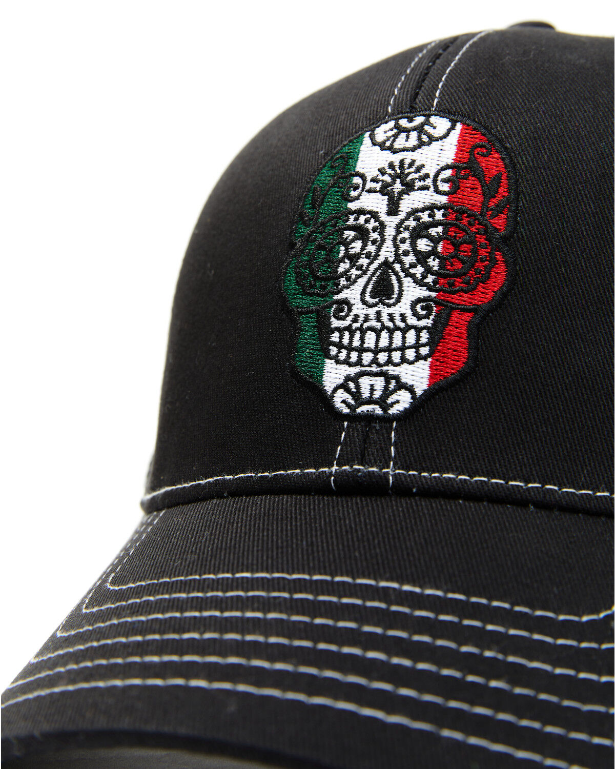 Image #2 - Cody James Men's Mexico Flag Sugar Skull Embroidered Ball Cap, Black, hi-res
