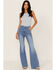 Image #1 - Flying Tomato Women's Light Wash High Rise Seamed Flare Jeans, Blue, hi-res