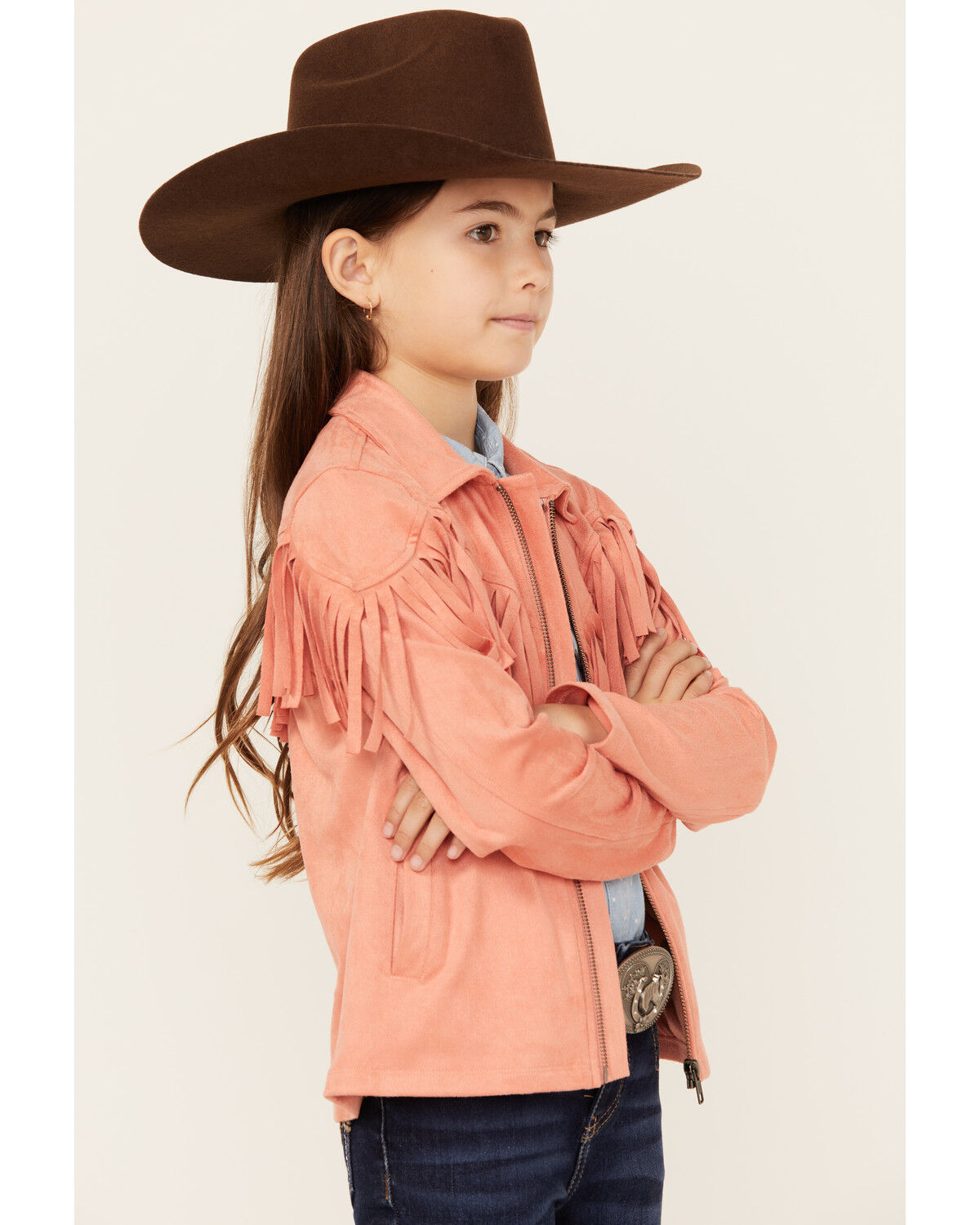 Image #2 - Shyanne Girls' Juniper Faux Suede Fringe Jacket, Rose, hi-res