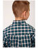 Roper Boys' Plaid Print Long Sleeve Button Down Western Shirt, Teal, hi-res
