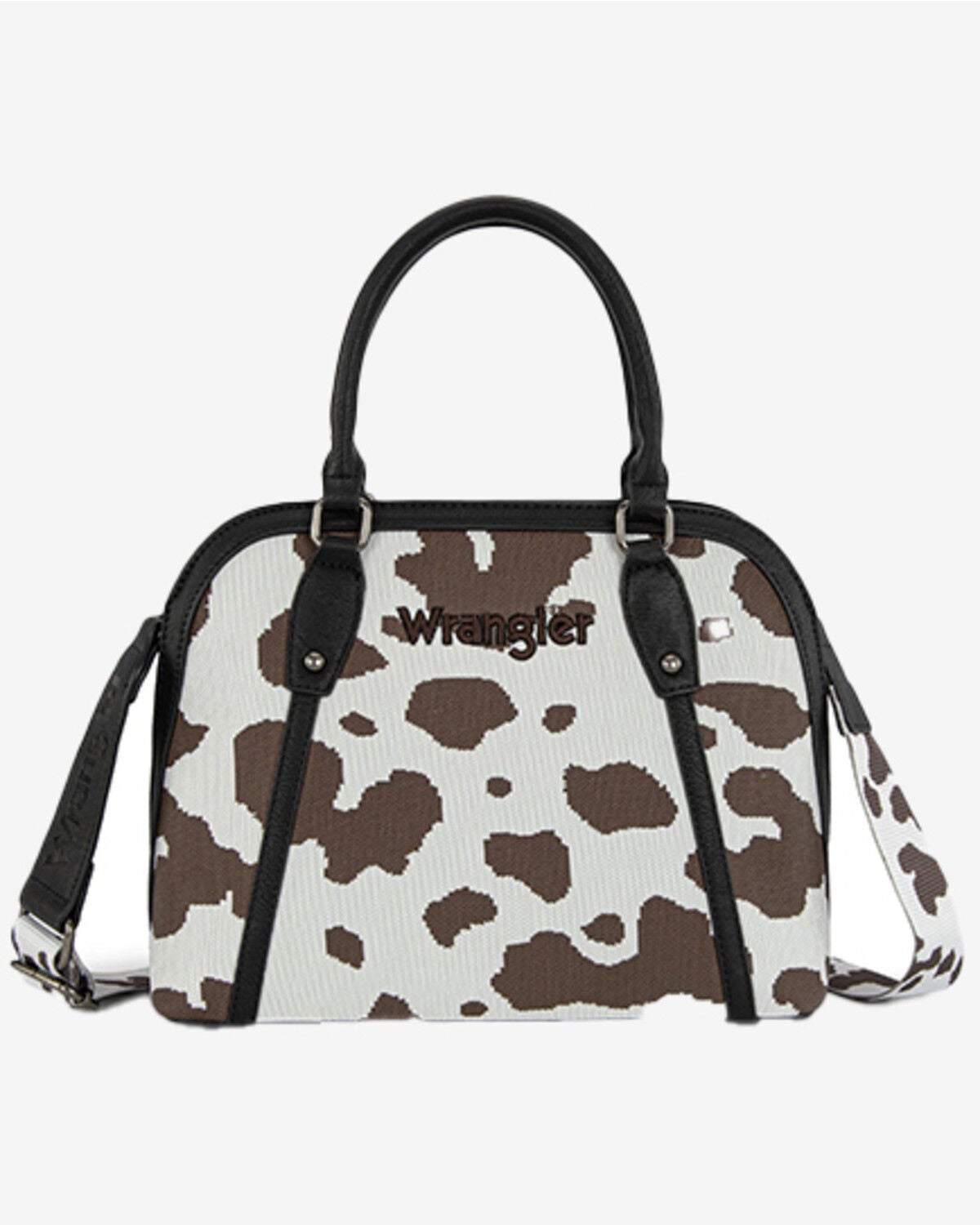 Wrangler Women's Cow Print Satchel Crossbody Bag, Black, hi-res
