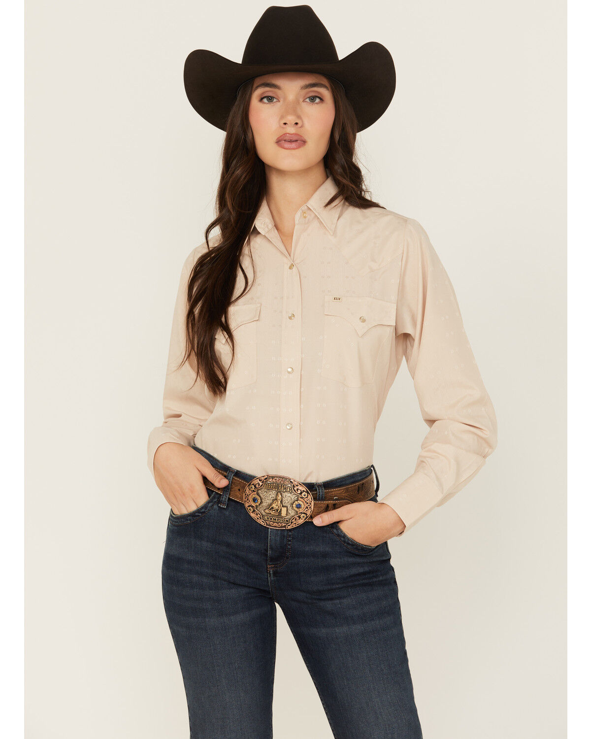 Image #2 - Cowboygirl by Jenna Paulette Women's Solid Long Sleeve Pearl Snap Western Shirt, Tan, hi-res