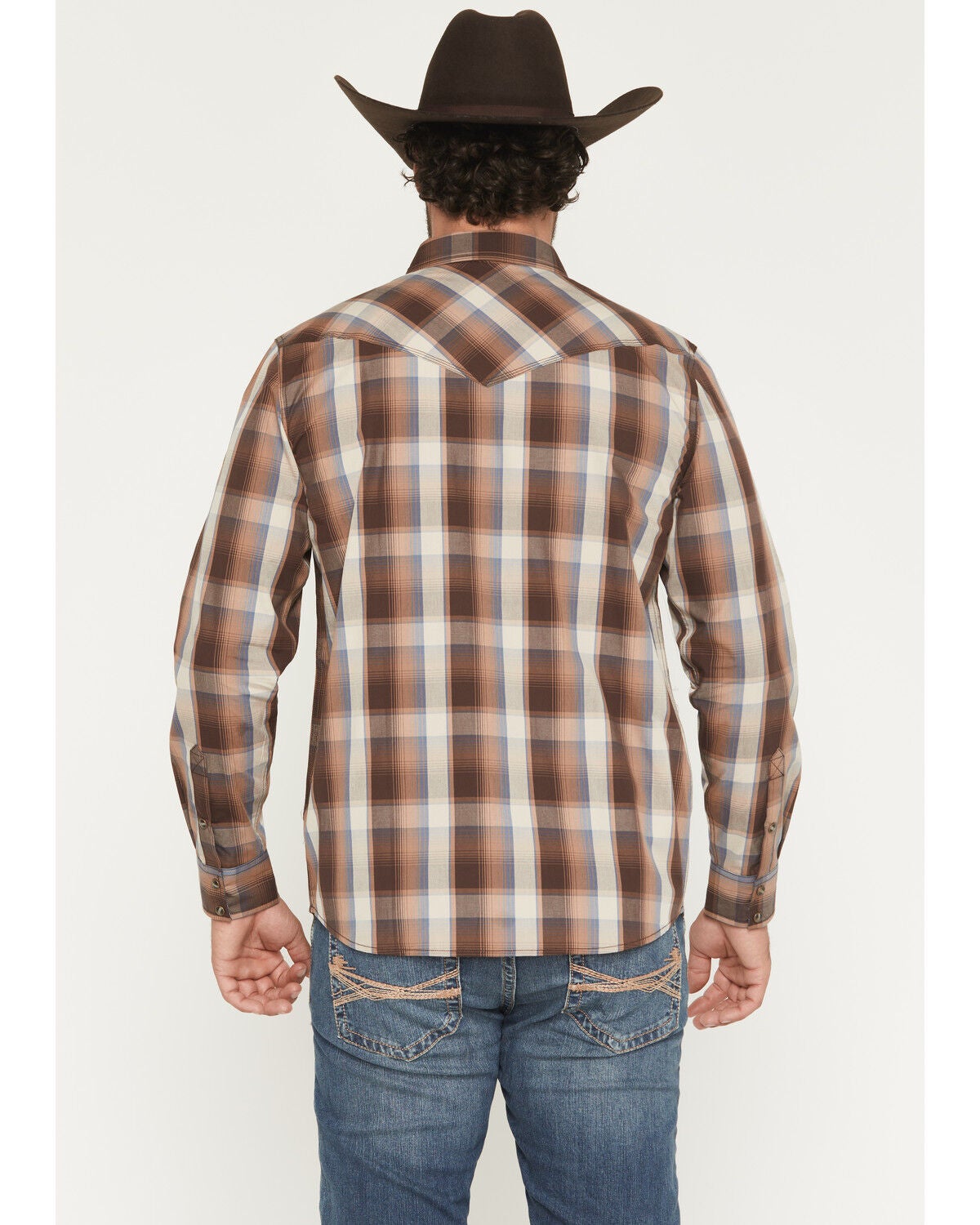 Image #4 - Moonshine Spirit&reg; Men's Claim Jump Plaid Print Snap Western Shirt, Brown, hi-res