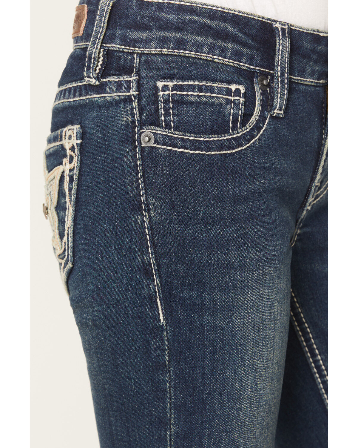 Image #4 - Rock & Roll Denim Girls' Dark Wash Star Embroidered Bootcut Stretch Denim Jeans, Dark Wash, hi-res