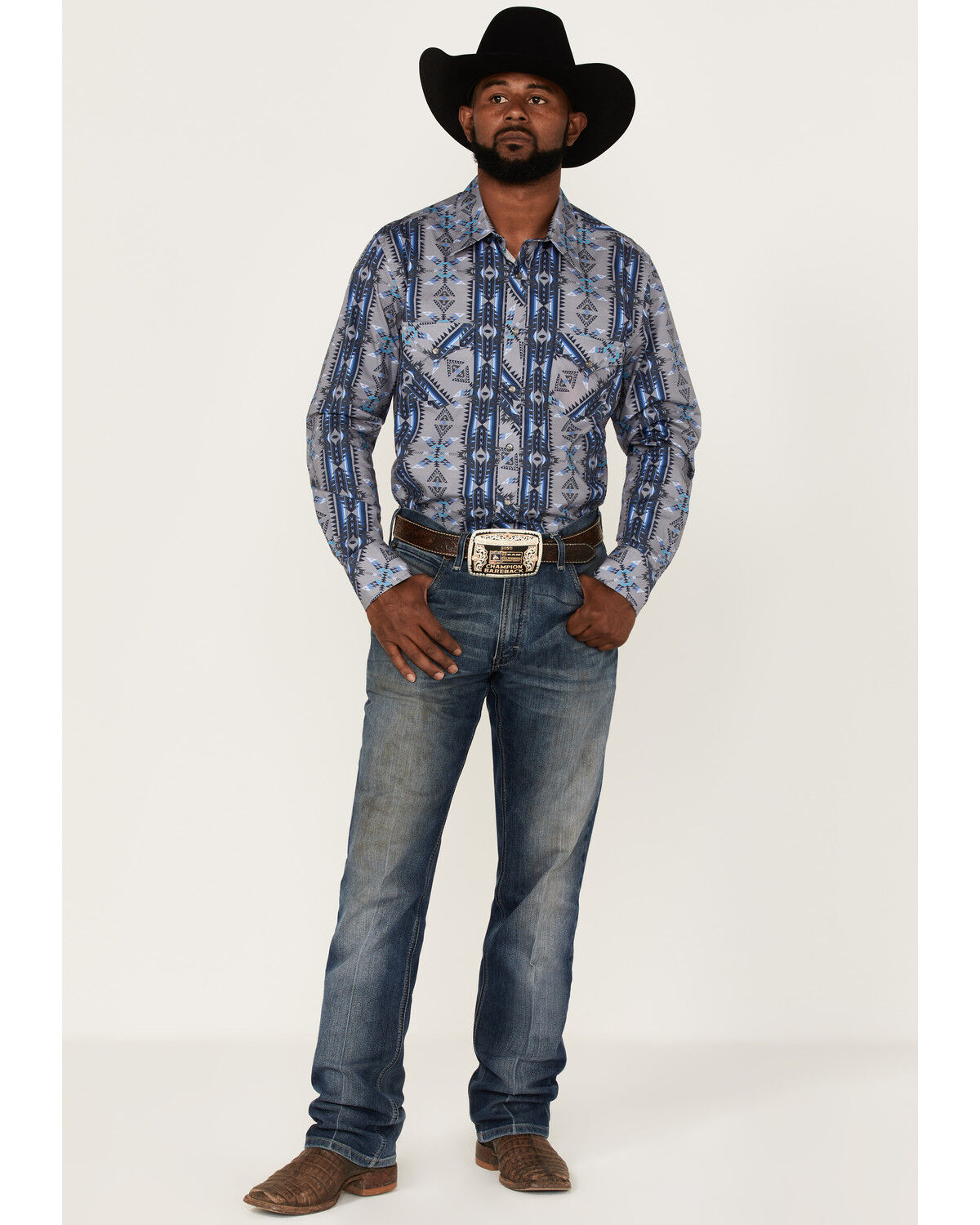 Image #2 - Rock & Roll Denim Men's Vertical Southwestern Stripe Long Sleeve Snap Western Shirt, Blue, hi-res
