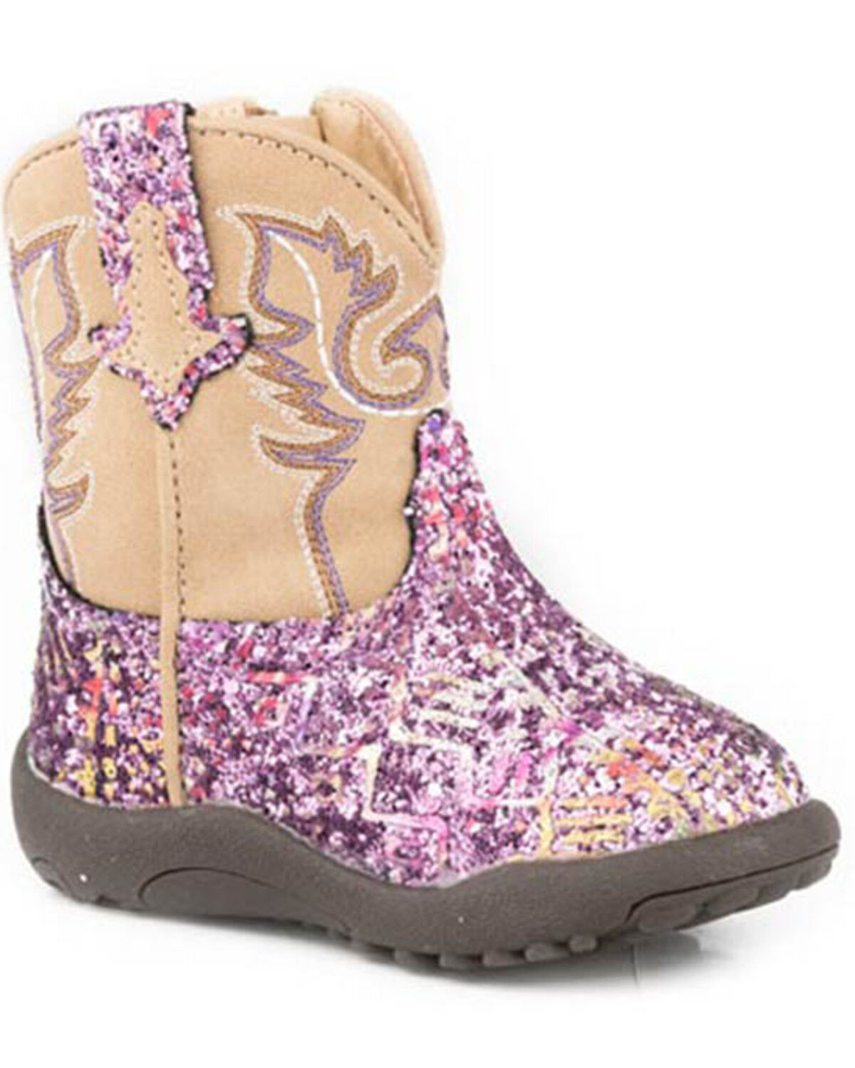 Image #1 - Roper Infant Girls' Cowbabies Glitter Western Boots - Square Toe, Purple, hi-res
