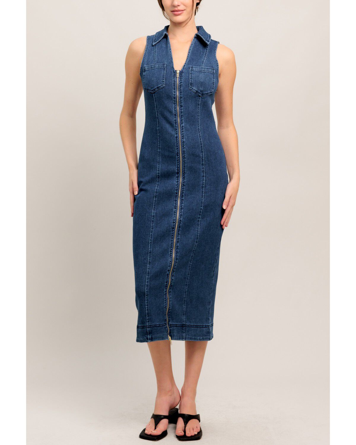 Image #4 - Flying Tomato Women's Everyday Edge Denim Midi Dress, Medium Wash, hi-res