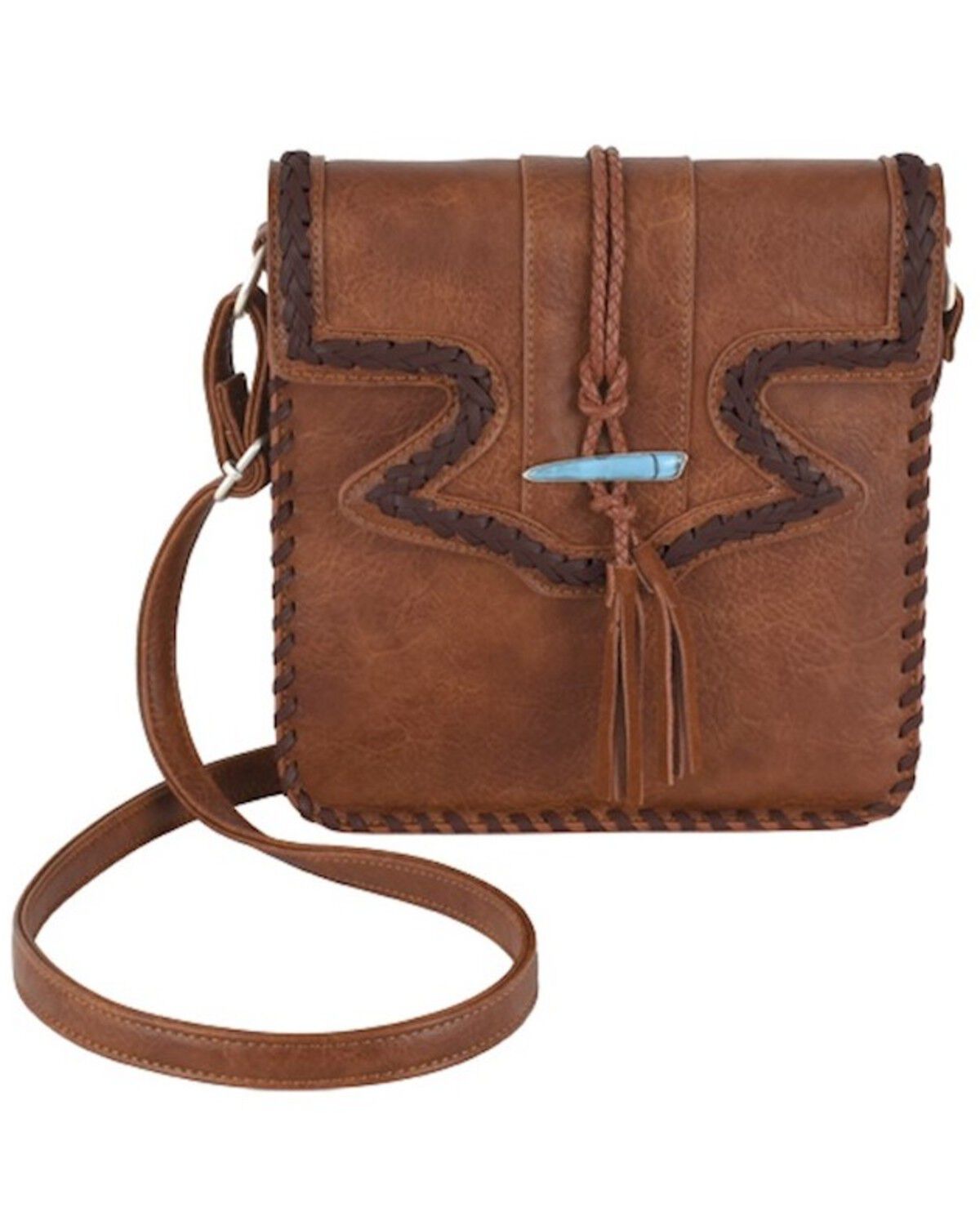 Image #1 - Justin Women's Braided Yoke And Tassel Crossbody Bag, Brown, hi-res