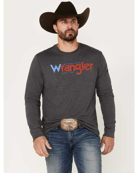 Wrangler Men's Americana Logo Long Sleeve T-Shirt , Charcoal, hi-res