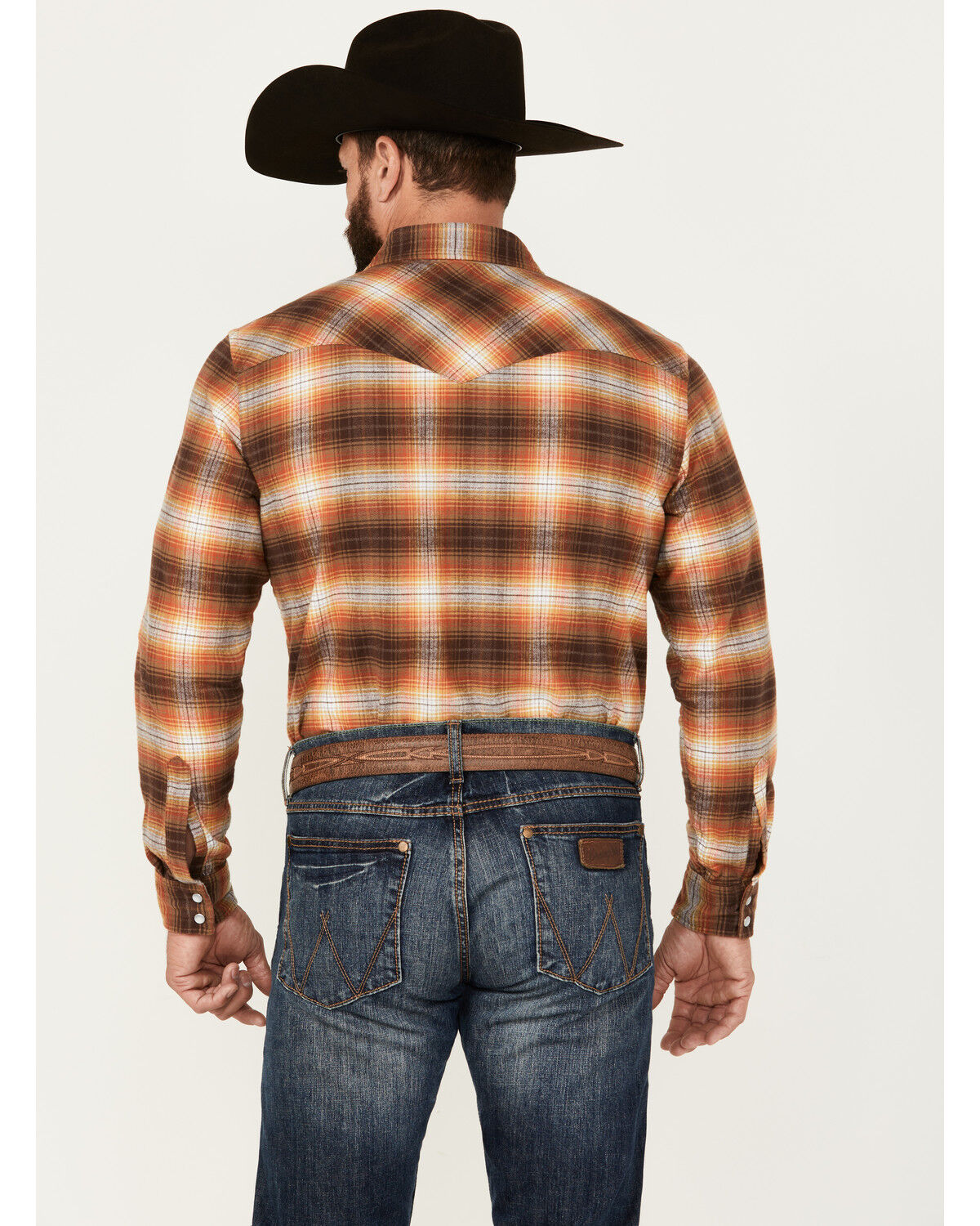 Image #4 - Pendleton Men's Wyatt Plaid Print Long Sleeve Pearl Snap Western Shirt, Coffee, hi-res
