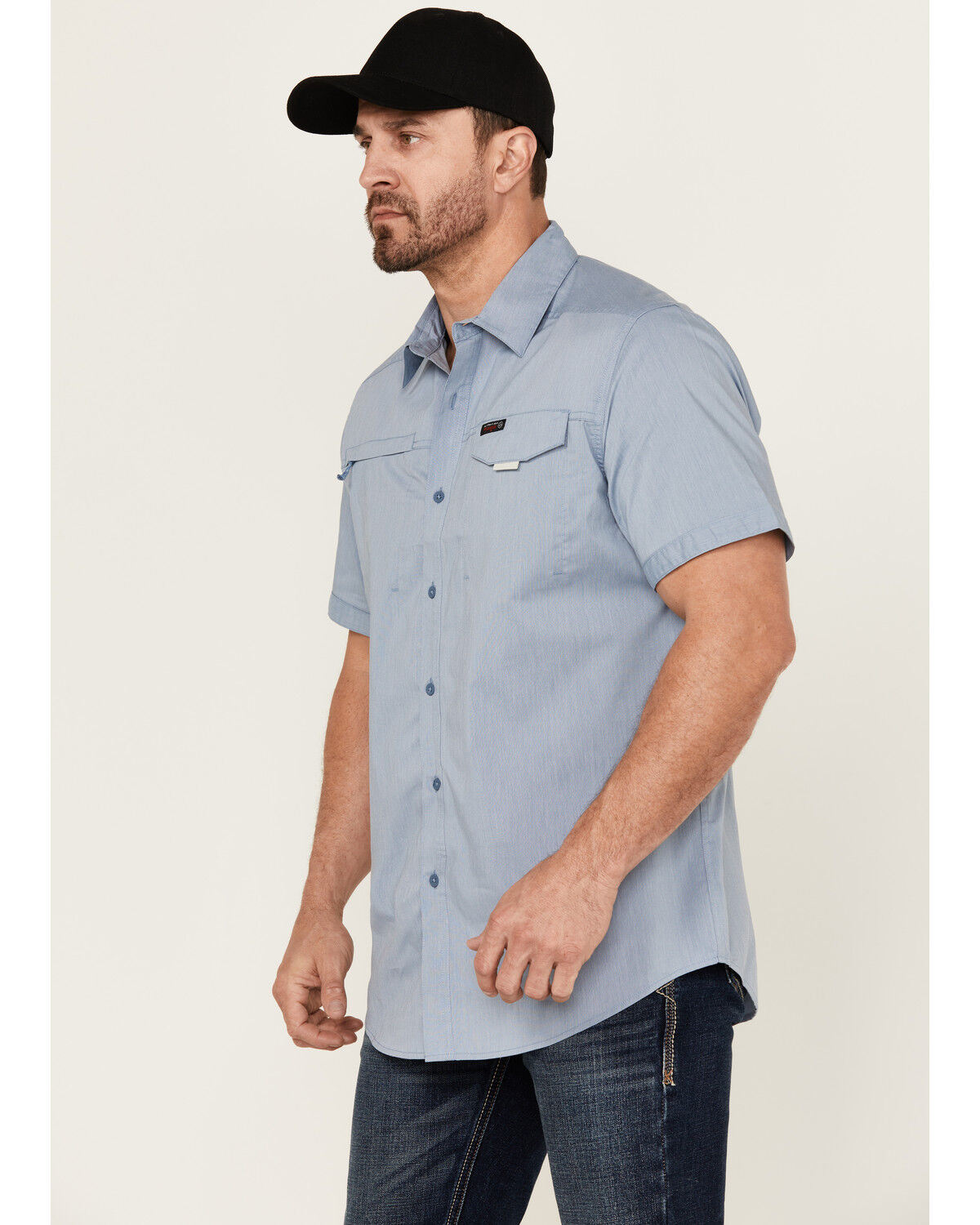 Image #2 - ATG by Wrangler Men's Solid Short Sleeve Button-Down Performance Western Shirt, Light Blue, hi-res