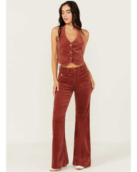 Image #1 - Rolla's Women's East Coast High Rise Corduroy Flare Pants, Brick Red, hi-res