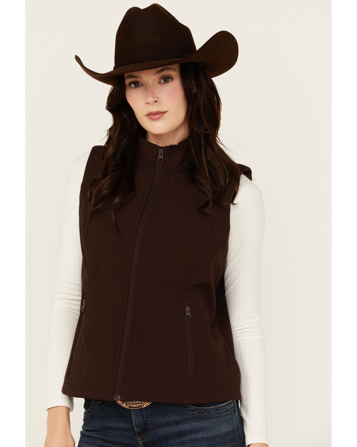 Image #2 - Shyanne Women's Solid Softshell Vest, Chocolate, hi-res