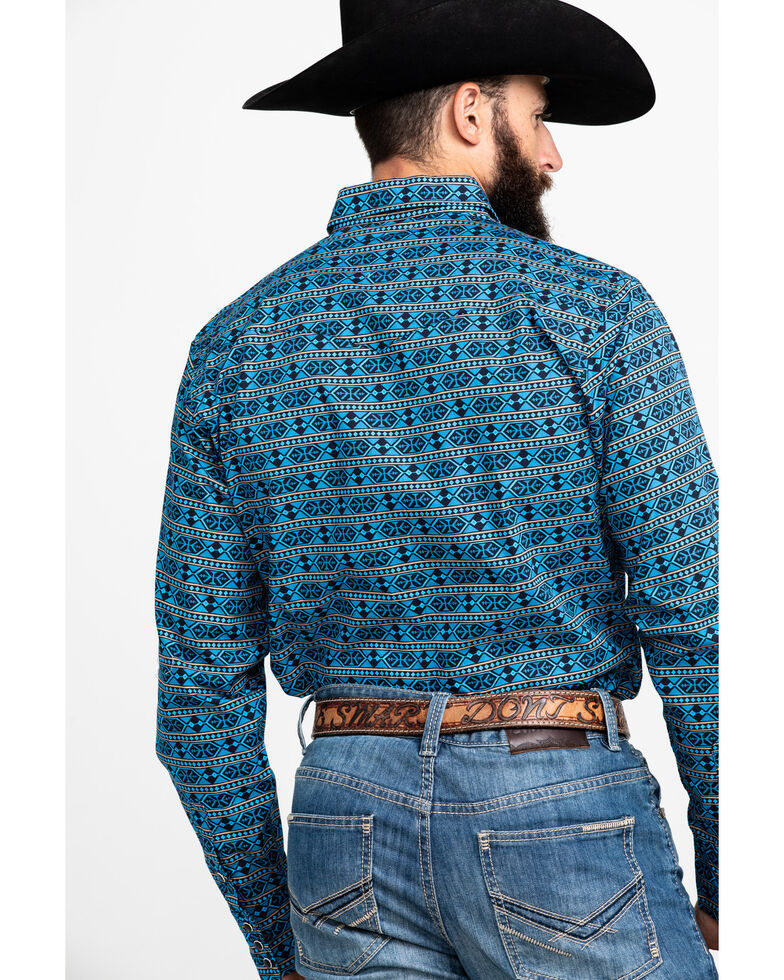 Roper Men's West Made Hex Southwestern Print Long Sleeve Western Shirt , Blue, hi-res