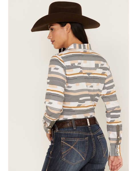 Image #4 - RANK 45® Women's Geo Stripe Print Long Sleeve Stretch Western Riding Shirt, Ivory, hi-res