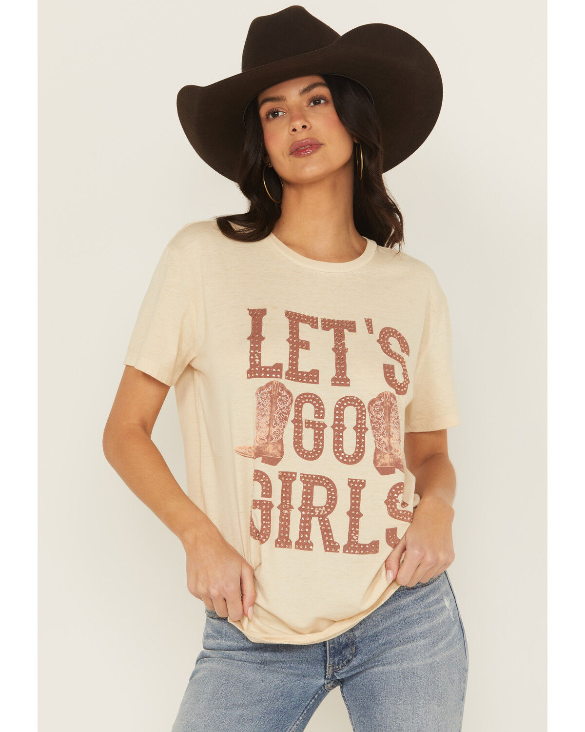 Image #1 - Blended Women's Let's Go Girls Short Sleeve Graphic Tee, Tan, hi-res