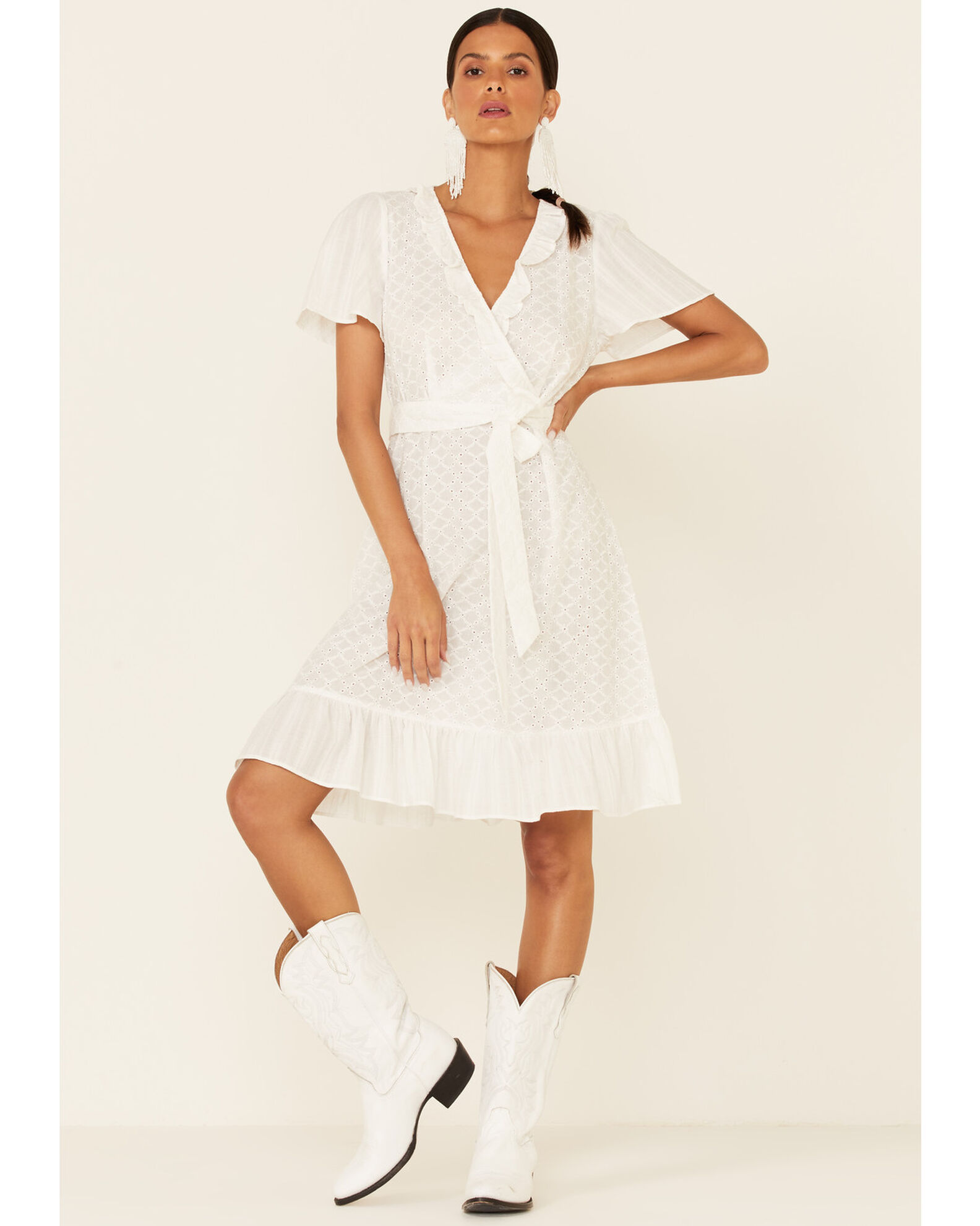 Very J Women s Eyelet Ruffle Surplice Dress