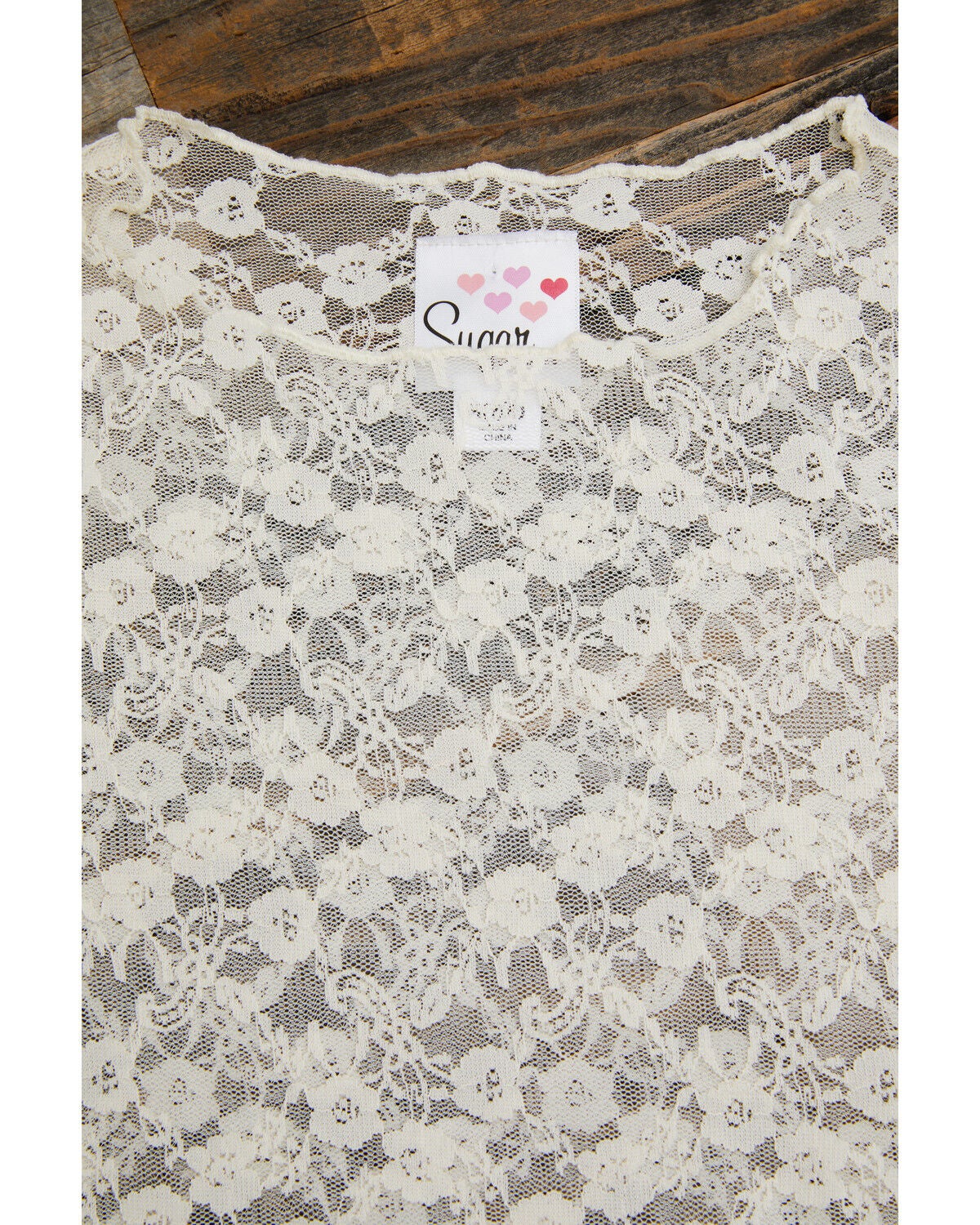 Image #2 - Sugar California Girls' Long Sleeve Lace Layering Top, Ivory, hi-res