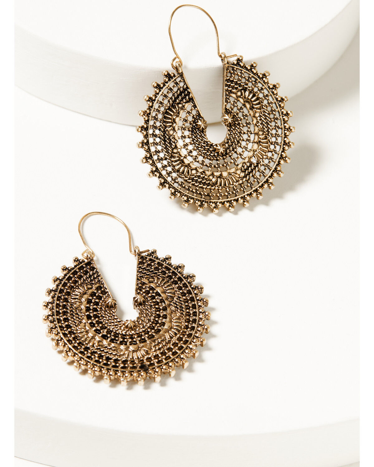 Image #1 - Shyanne Women's Summer Moon Antique Stamped Hoop Earrings, Gold, hi-res