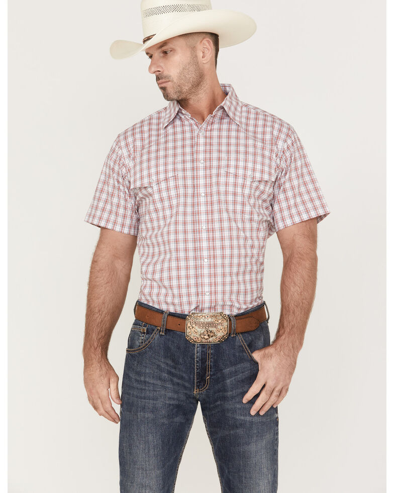 Wrangler Men's Wrinkle Resist Multi Plaid Short Sleeve Snap Western Shirt , Red, hi-res