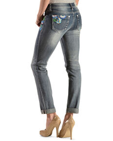 Grace in LA Women's Floral Embroidered Skinny Jeans , Denim, hi-res