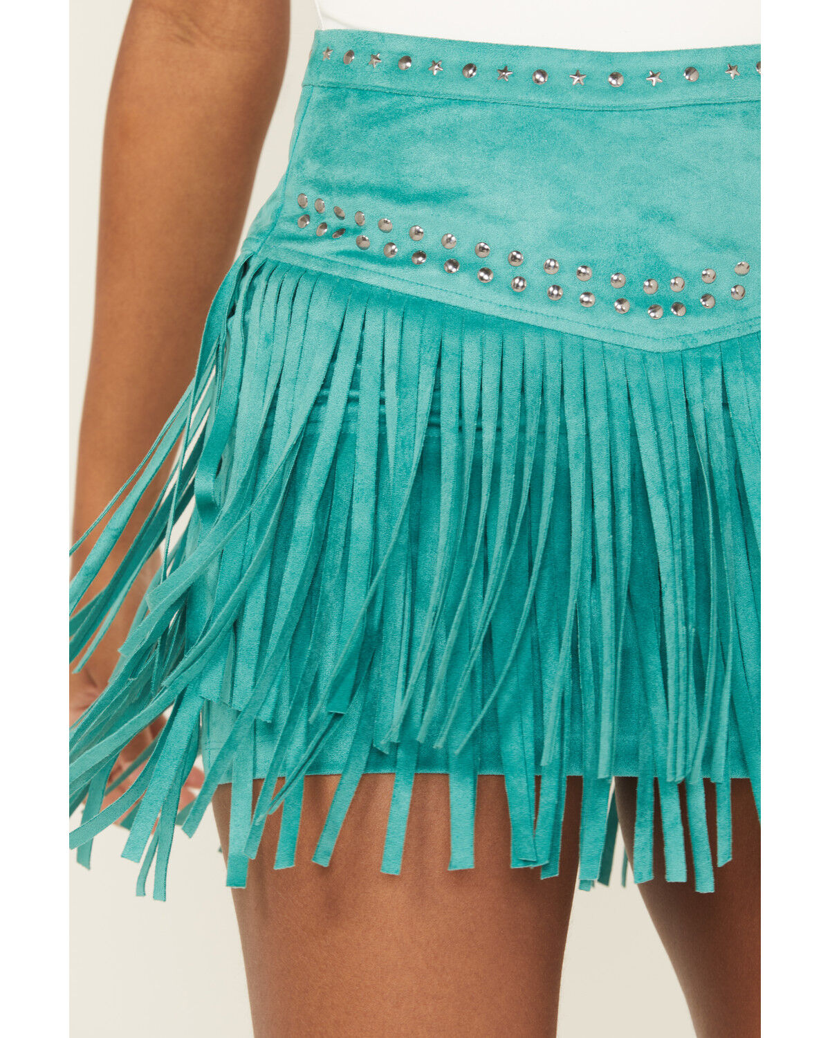 Image #2 - Rock & Roll Denim Women's Fringe Studded Faux Suede Mini Skirt, , hi-res