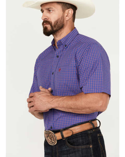 Image #2 - Ariat Men's Jameson Plaid Print Short Sleeve Button-Down Western Shirt - Tall, Dark Blue, hi-res